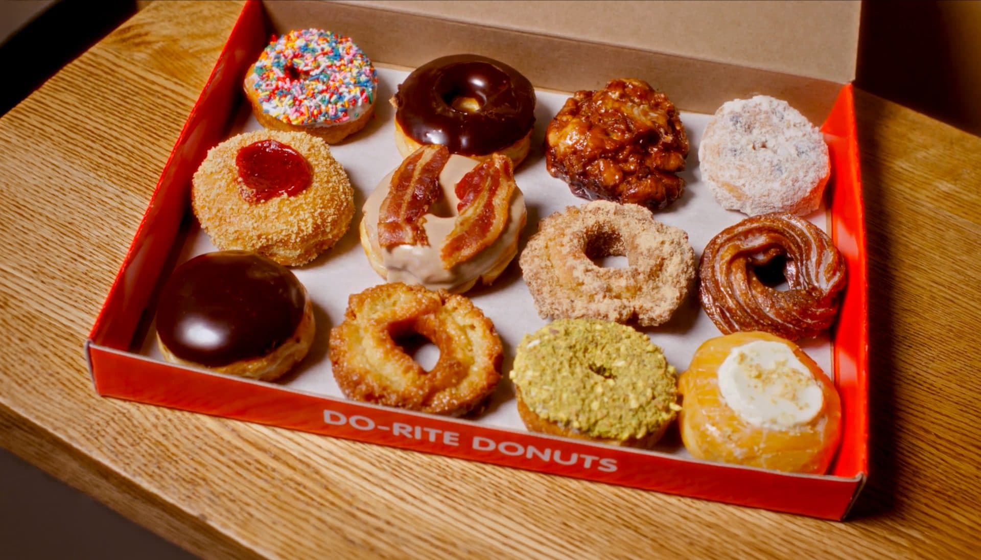 Classic Dozen Donut Box with 12 assorted donuts.
